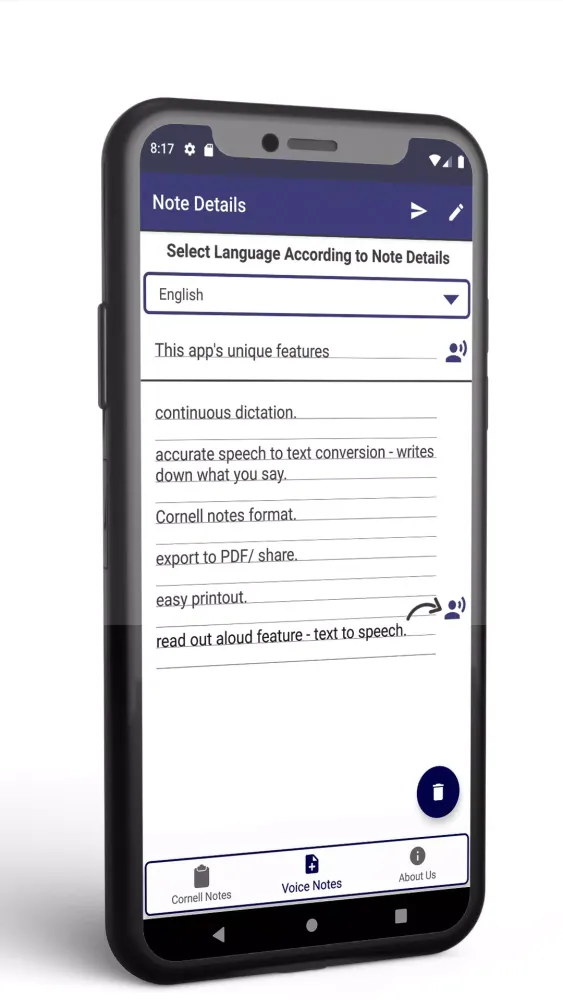 Zrzuty ekranu Speech to text Cornell notes