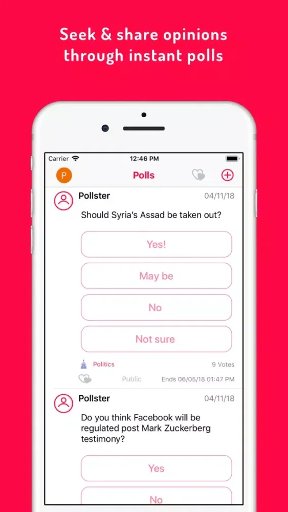 Capturas de tela do Pollster - Social Polls