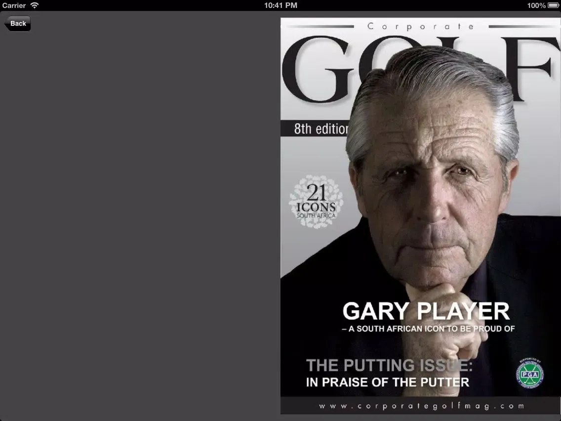 Capturas de tela do Corporate Golf Magazine iPad 