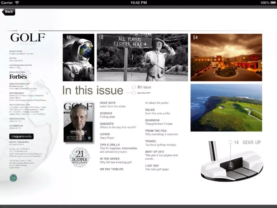 Capturas de tela do Corporate Golf Magazine iPad 