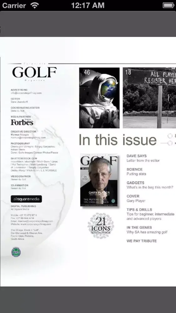 Capturas de tela do Corporate Golf Magazine