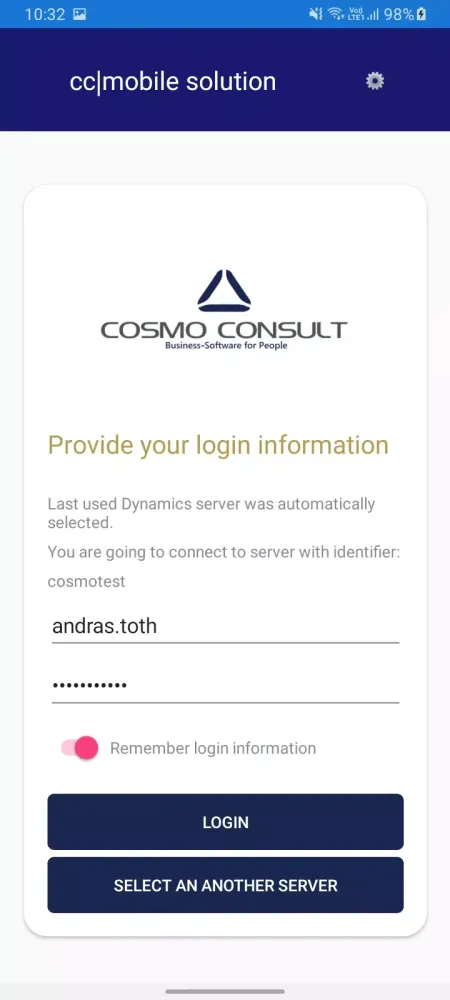 ภาพหน้าจอของ COSMO Mobile Solution