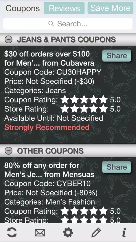 Скриншоты Men's Fashion Coupons, Free Men's Fashion Discount