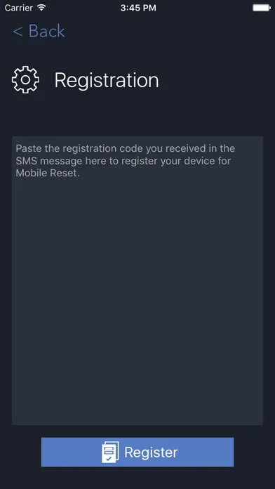 Tangkapan layar Core Mobile Reset