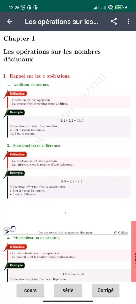 cours de maths 1ere collège Screenshots