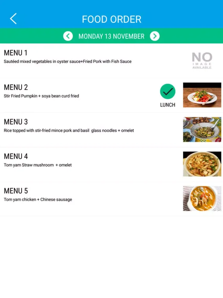 Tangkapan skrin Food Order Covestro Thailand iPad 