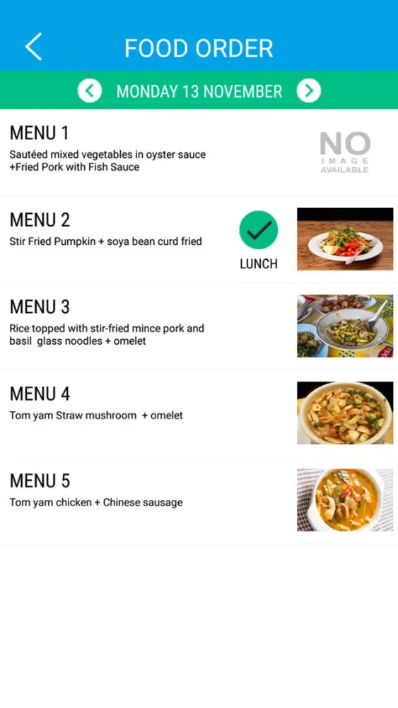 Tangkapan skrin Food Order Covestro Thailand