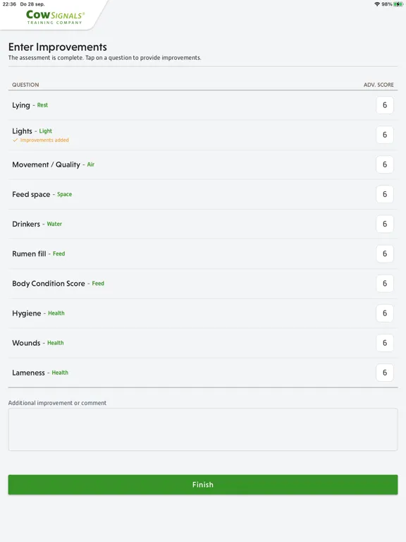 CowSignals® Welness Assessment iPad  Screenshots