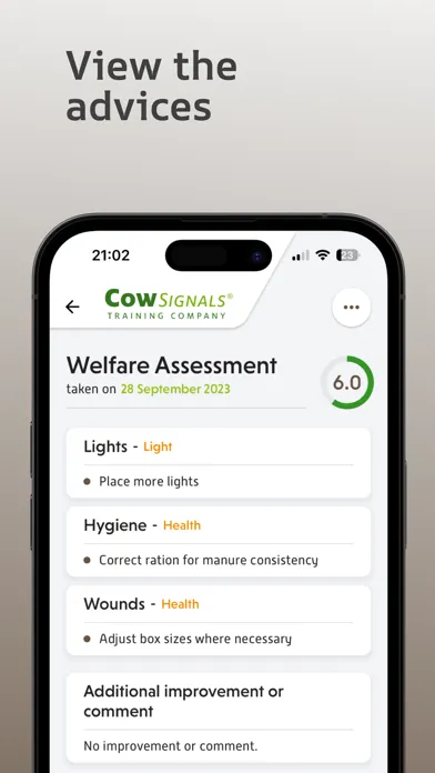 CowSignals® Welness Assessment Screenshots