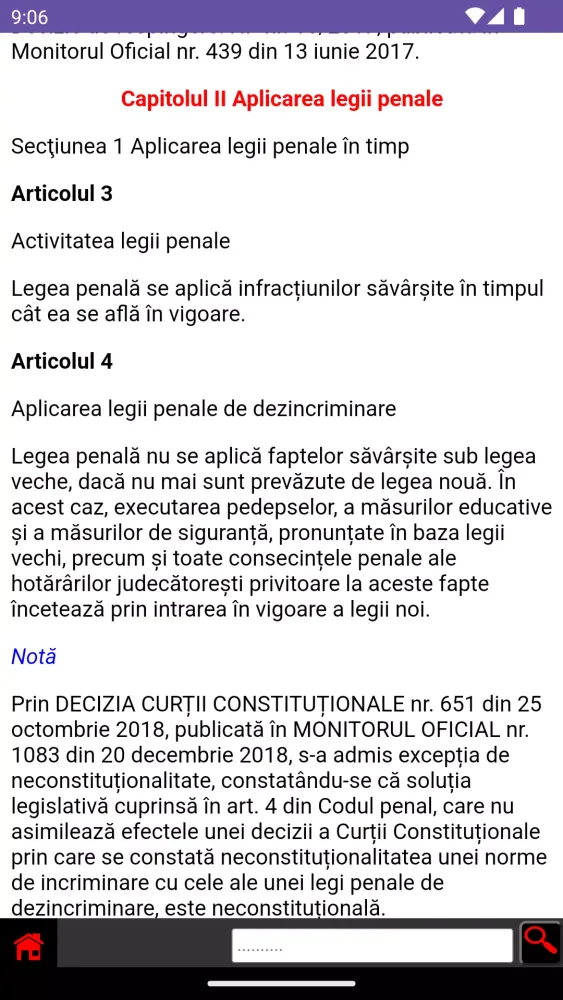 Ảnh chụp màn hình của Codul Penal al României