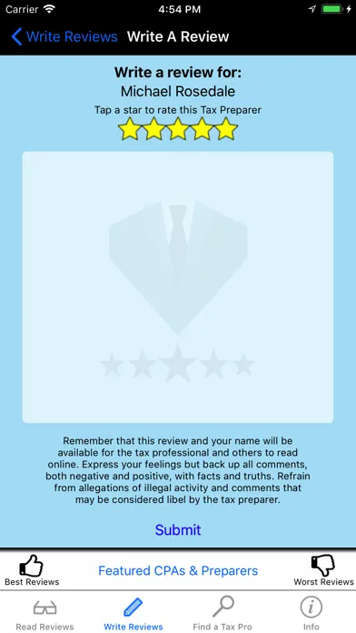 Capturas de tela do Review My CPA & Tax Preparer