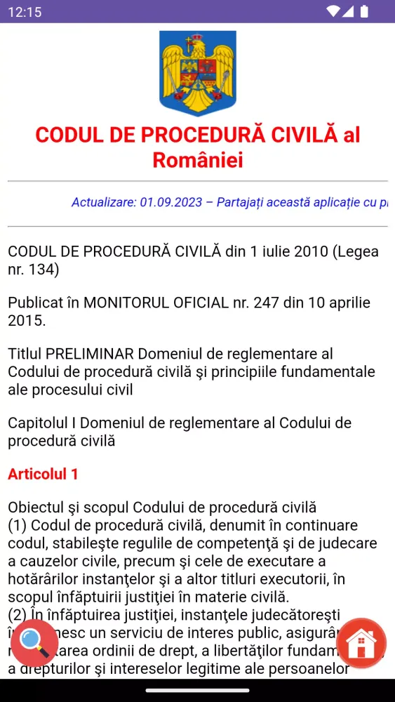 Tangkapan layar Codul de Procedură Civilă