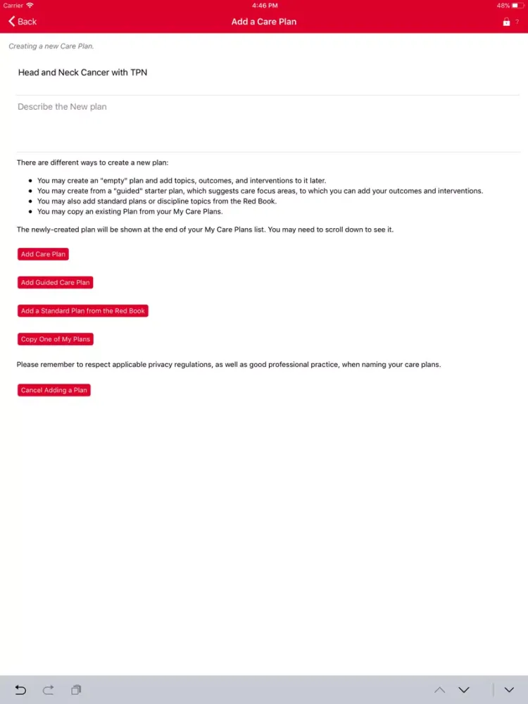 ภาพหน้าจอของ Red Book Hospice Care Planning iPad 