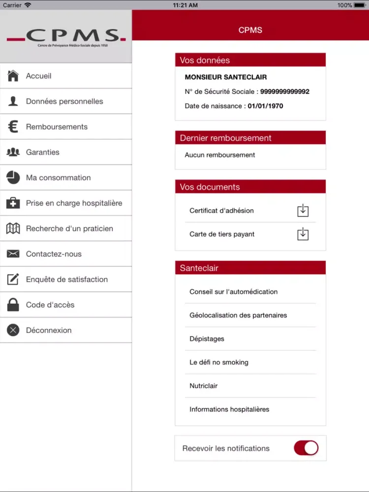 Screenshot di CPMS - Espace Adhérent iPad 