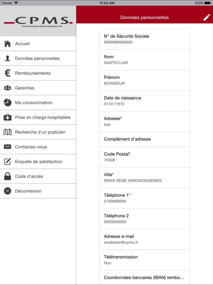 Screenshot di CPMS - Espace Adhérent iPad 