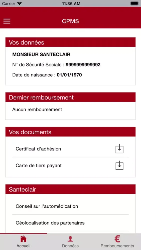 Screenshot di CPMS - Espace Adhérent