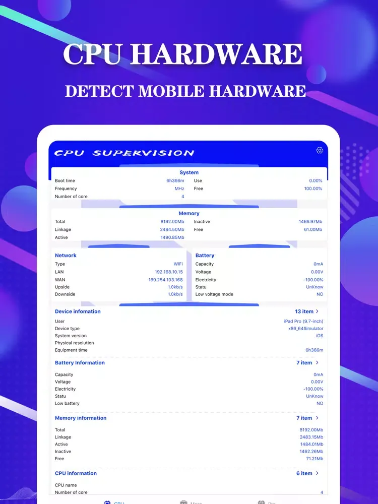 Ảnh chụp màn hình của CPU hardware manager iPad 