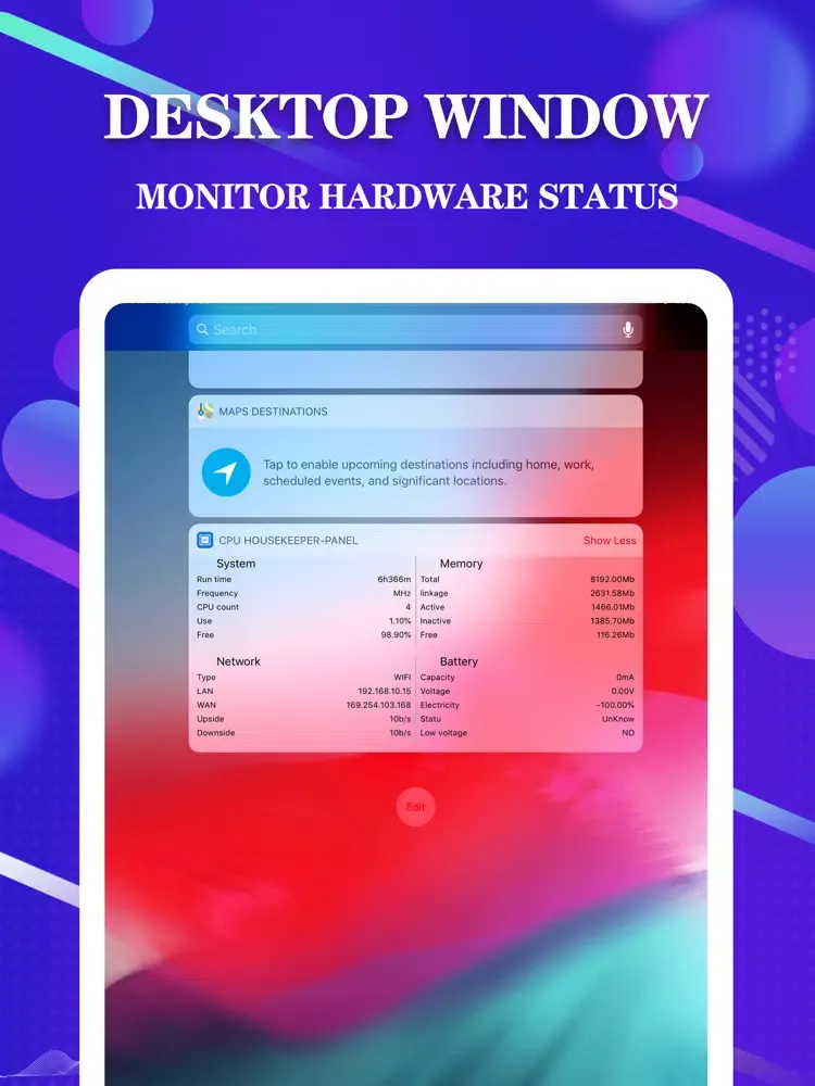 Ảnh chụp màn hình của CPU hardware manager iPad 