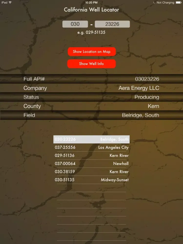 ภาพหน้าจอของ California Oil Well Locator iPad 