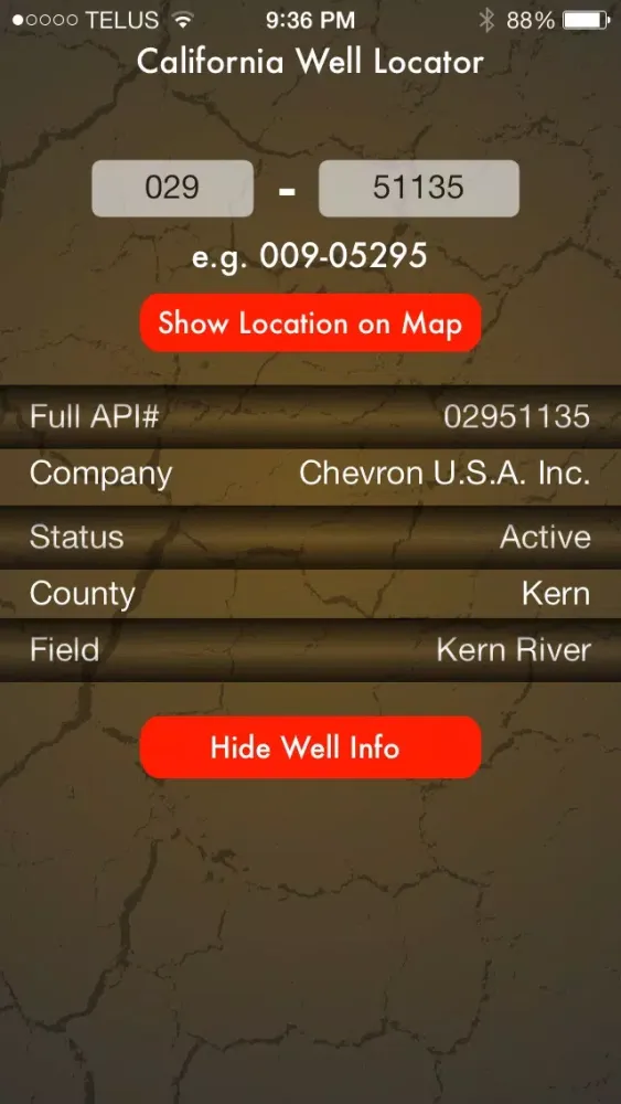 ภาพหน้าจอของ California Oil Well Locator