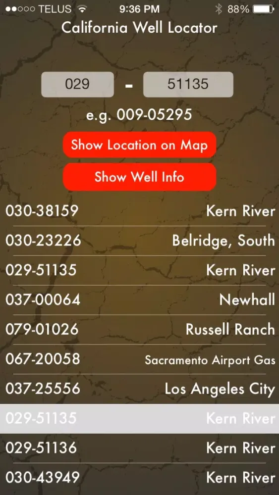 ภาพหน้าจอของ California Oil Well Locator