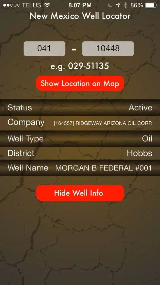 Screenshot di New Mexico Oil and Gas Well Locator