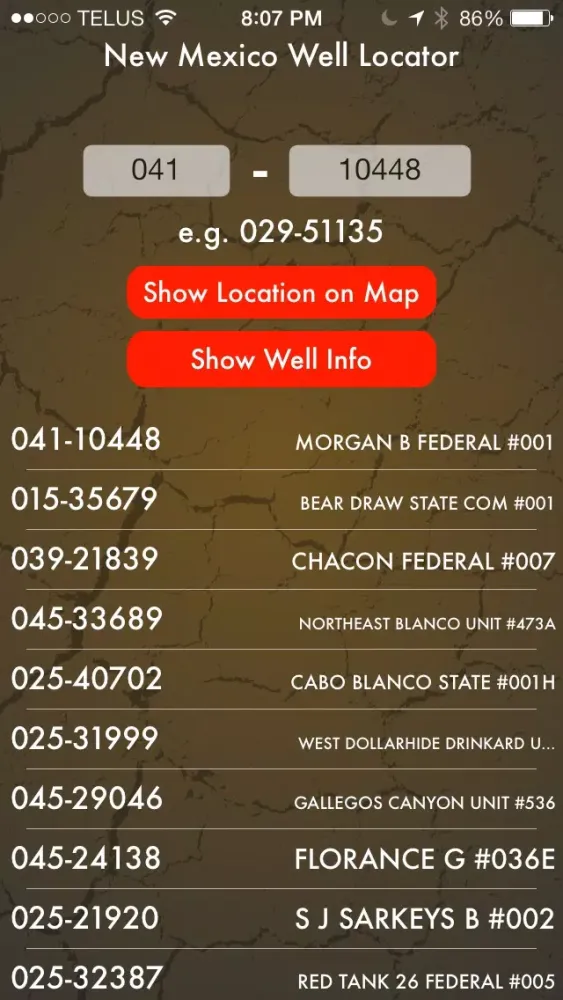 Screenshot di New Mexico Oil and Gas Well Locator