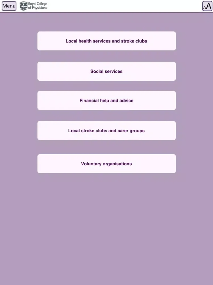 Capturas de tela do RCP Stroke Guideline 2012 – Patient and Carer iPad 