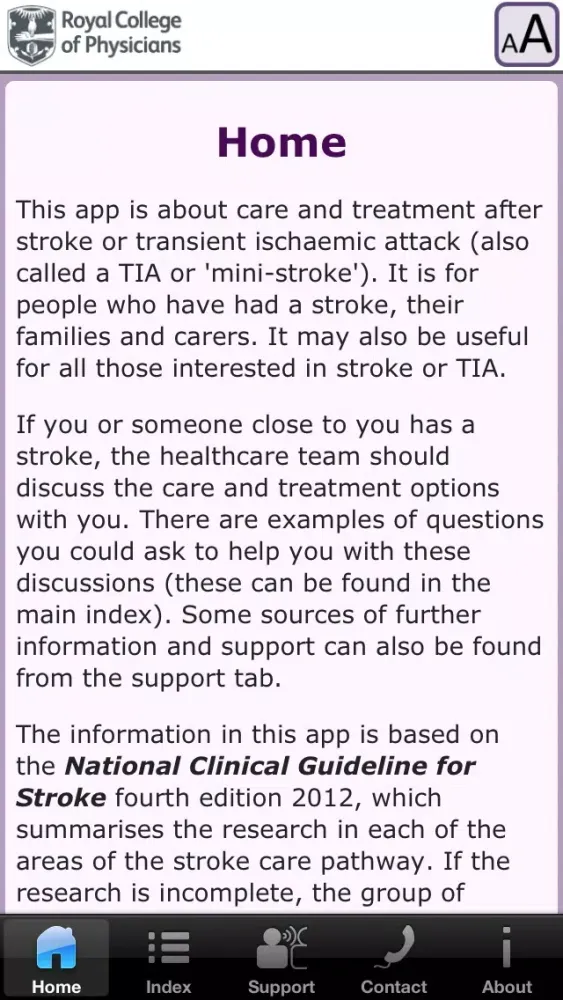 Capturas de tela do RCP Stroke Guideline 2012 – Patient and Carer