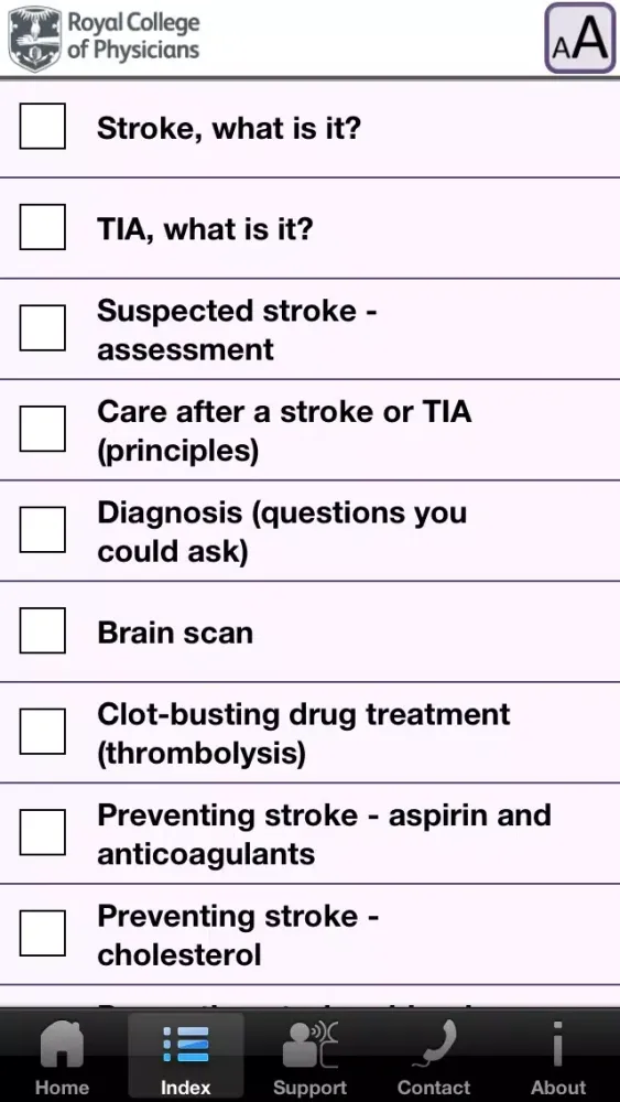 Capturas de tela do RCP Stroke Guideline 2012 – Patient and Carer
