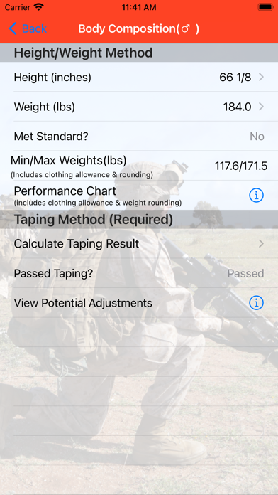 Tangkapan layar Fitness Calc for Marines