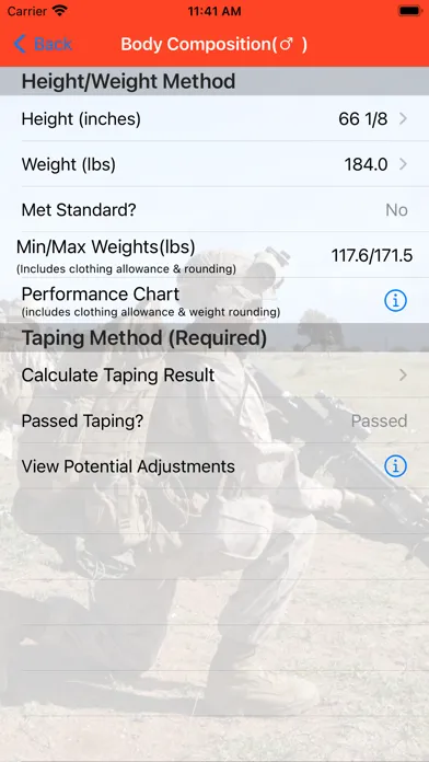 Fitness Calc for Marines 스크린샷