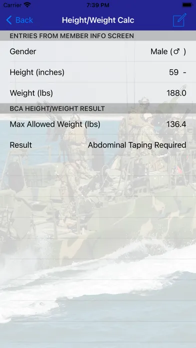 Navy PFA Calc سکرین شاٹس