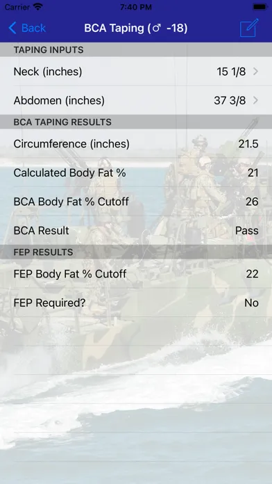 Navy PFA Calc سکرین شاٹس