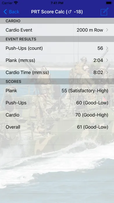 Navy PFA Calc سکرین شاٹس