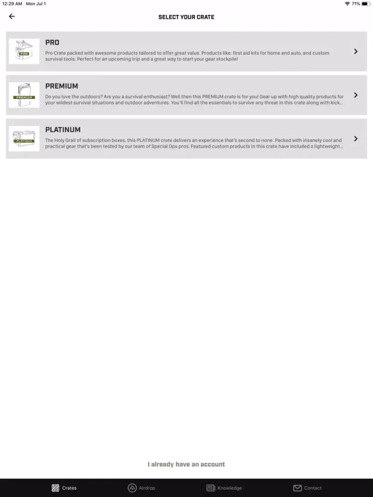 Tangkapan skrin Crate Club iPad 