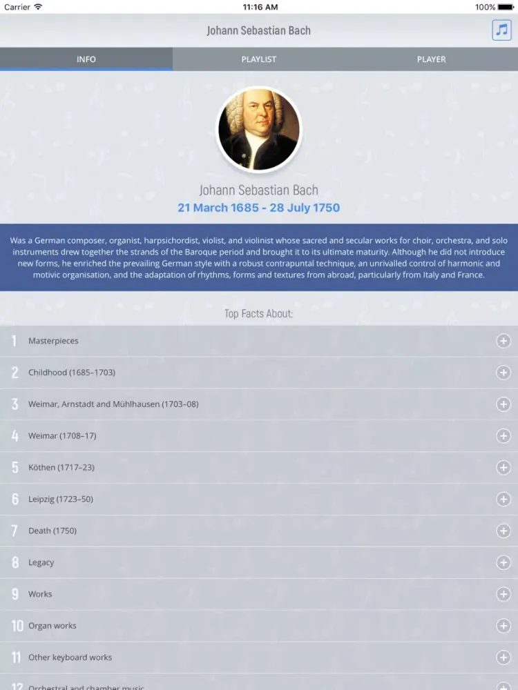 Johann Bach - Classical Music Full iPad  Screenshots