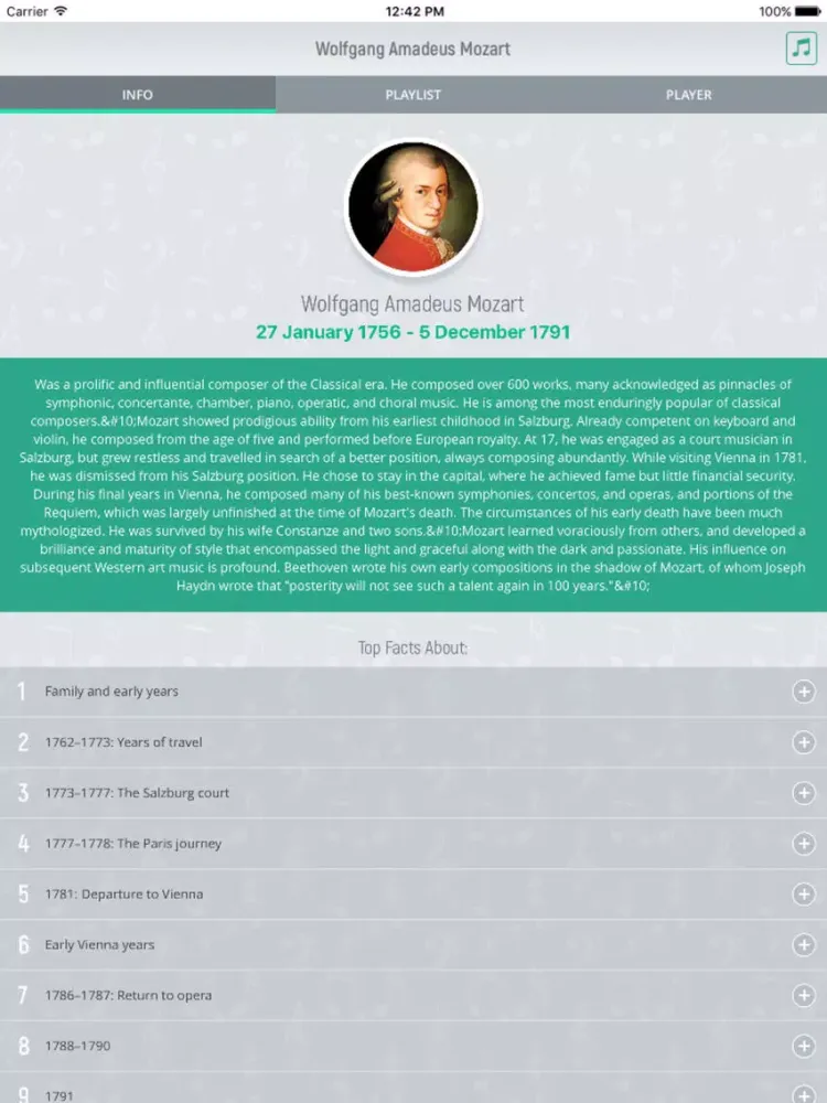 Wolfgang Mozart - Classical Music Full iPad  Screenshots