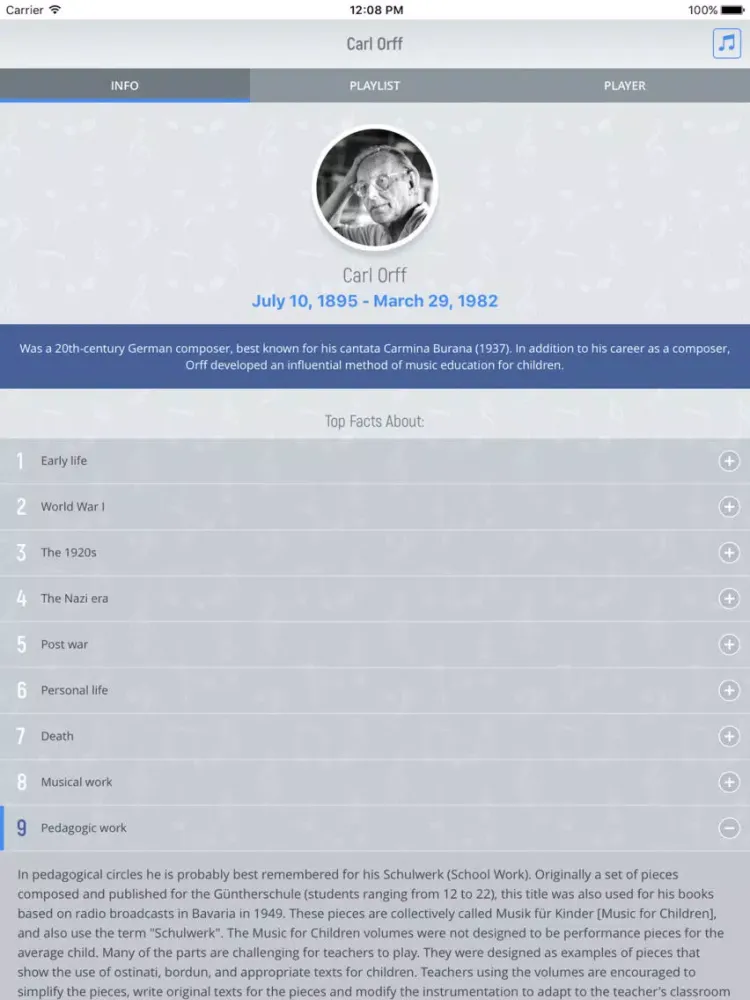 Capturas de pantalla de Carl Orff - Classical Music Full iPad 