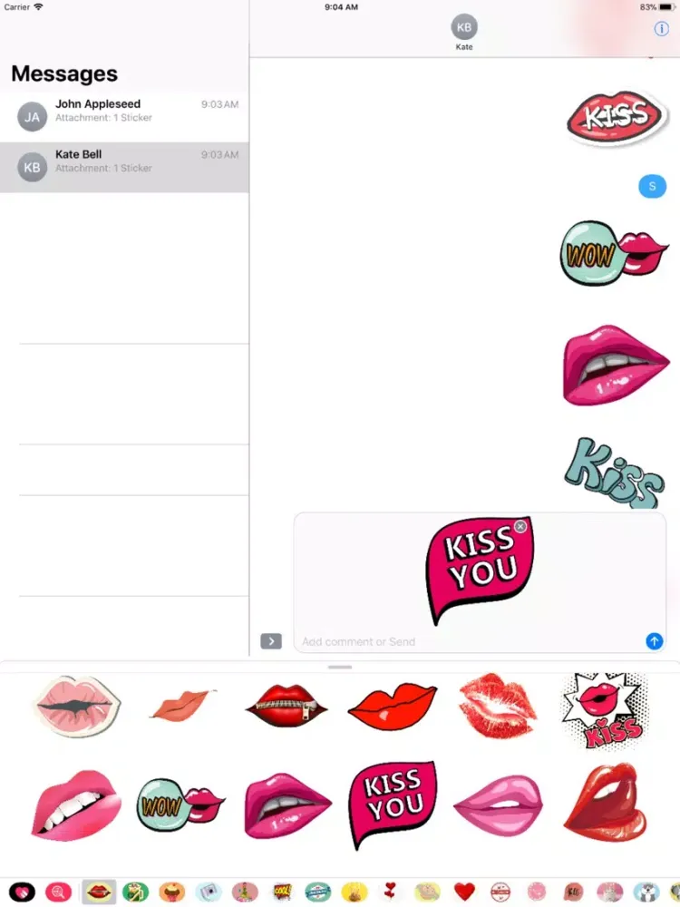 Kiss Me Stickers App iPad 应用截图