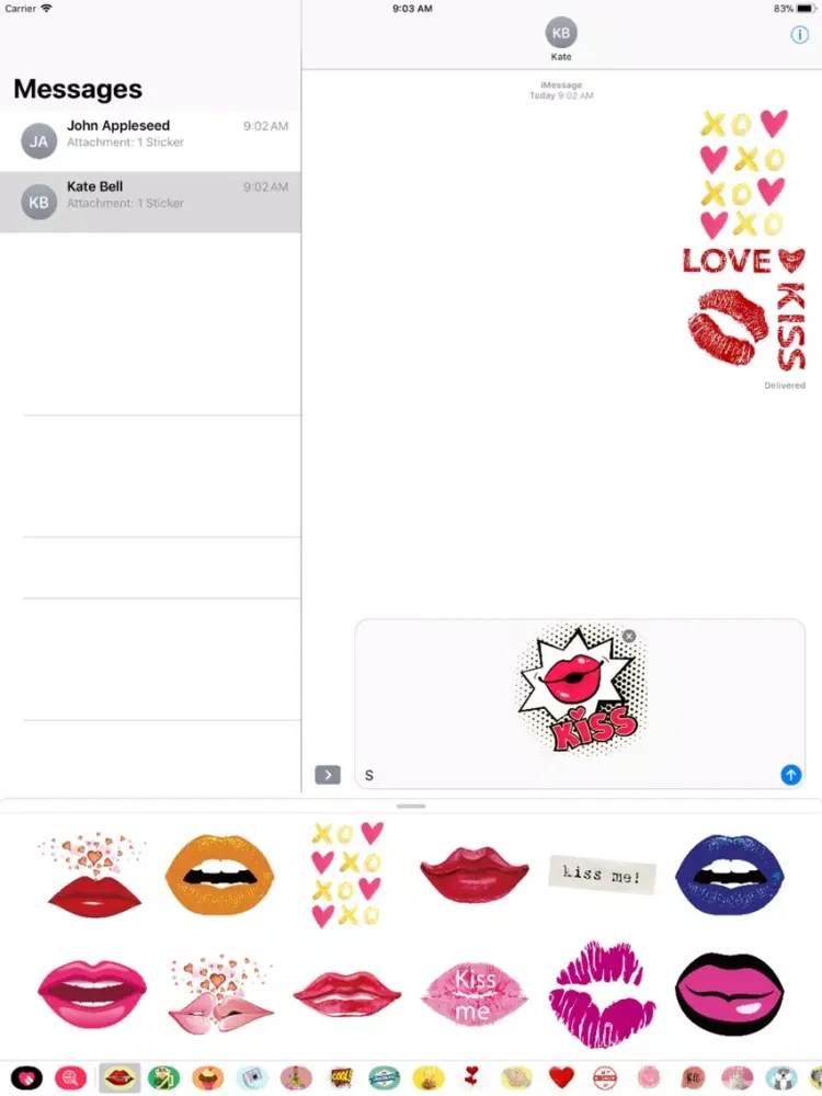 Kiss Me Stickers App iPad 应用截图