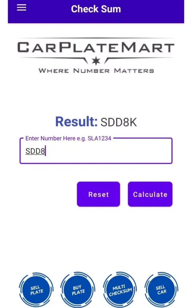 Car Plate Check Sum Calculator应用截图