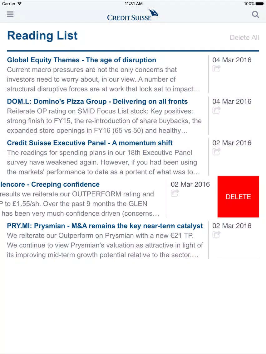 Tangkapan layar PLUS Reader by Credit Suisse iPad 