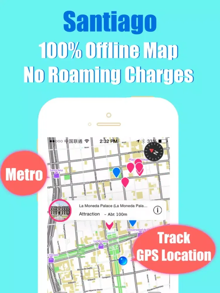 Tangkapan skrin Santiago metro transit trip advisor gps map guide iPad 