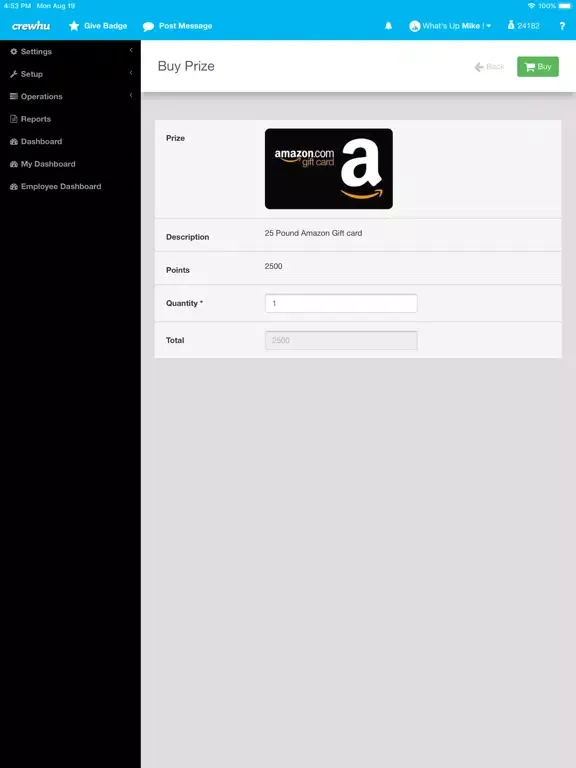 Tangkapan layar Crewhu Employee Recognition iPad 