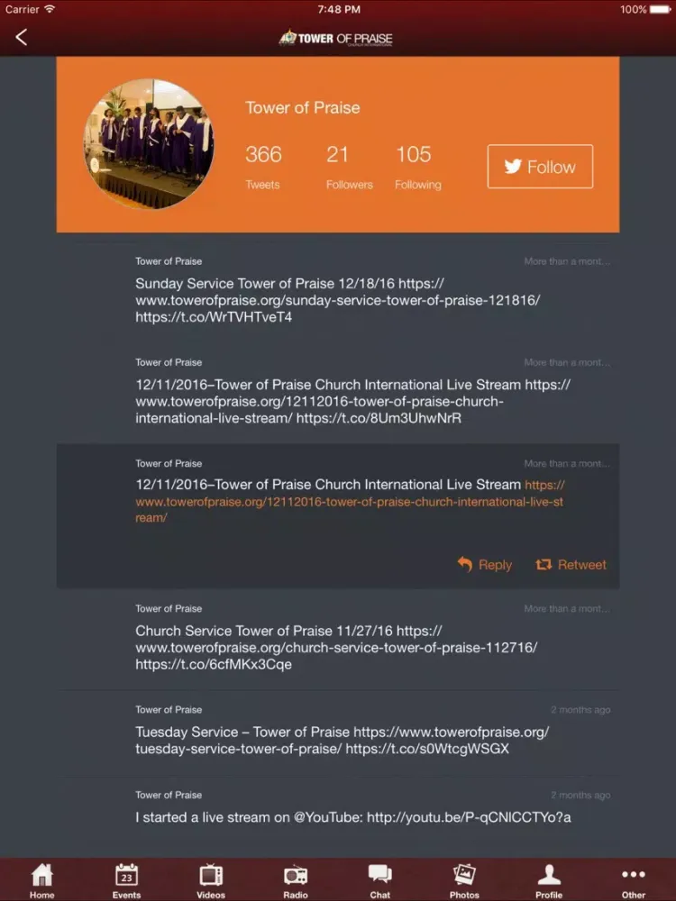 Zrzuty ekranu Tower of Praise Church International iPad 