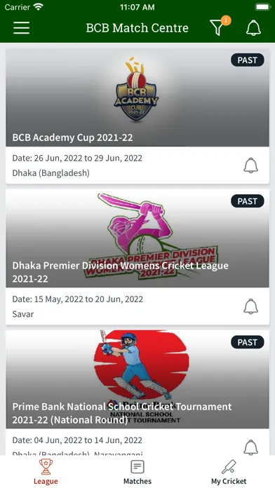 Capturas de tela do BCB Match Centre