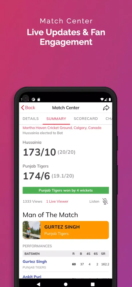 Tangkapan layar CrickPro