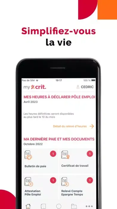 Captures d'écran de My-Crit - Espace Intérimaire