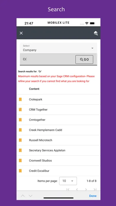 Screenshot di MobileX Lite for Sage CRM